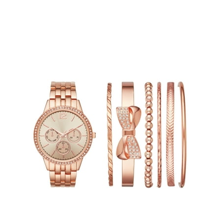 Ladies' Rose Gold Watch and Stackable Bracelet Gift (Best Rose Gold Watches For Women)