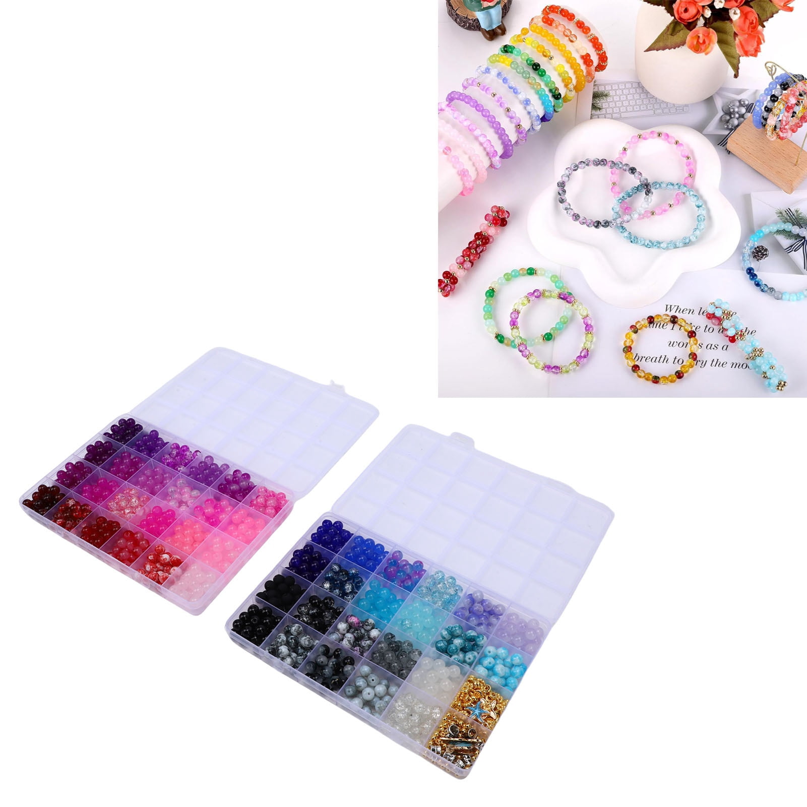 NFTIGB 1190Pcs Glass Beads Kit 48 Colors Crackle Round Bead for Bracelets Jewelry Making Earrings Necklace Crafts 8mm Spacer Bead Charms Style 3