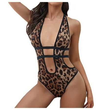 

Sngxgn Lingerie for Women Snap Crotch Teddy Bodysuit Contrast Lace One Piece Lingerie Sets Brown S