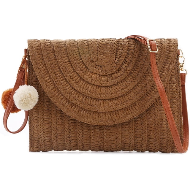 LHSHIDU Straw Bags Straw Purse Straw Clutch Bag Crossbody Bags for Women Beach Bag Summer Handbag Straw Envelope Wallet