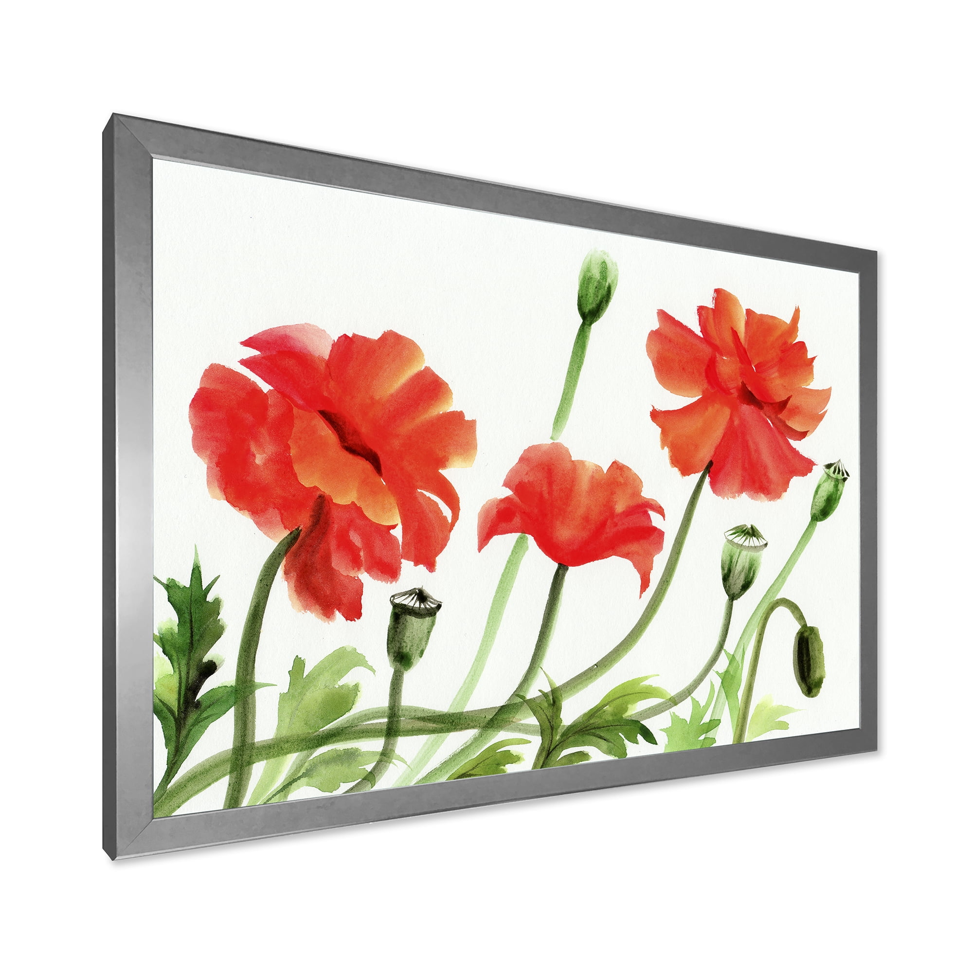 Designart 'Ancient Red Poppies III' Traditional Framed Art Print