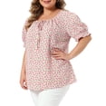 thumbnail image 4 of Agnes Orinda Women's Plus Size Floral Tops Tie Front Scoop Neck Short Sleeve Ruffle Cuff Summer Casual Blouses 1X Pink, 4 of 6