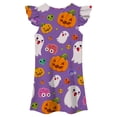 thumbnail image 4 of WAYUTE Girls Halloween Nightgown Dresses Round Neck Ruffle Flutter Sleeve Cute Ghost Pumpkin Print A Line Dress Kids Fashion Casual Outdoor,Purple,Size 7-8 Y, 4 of 5