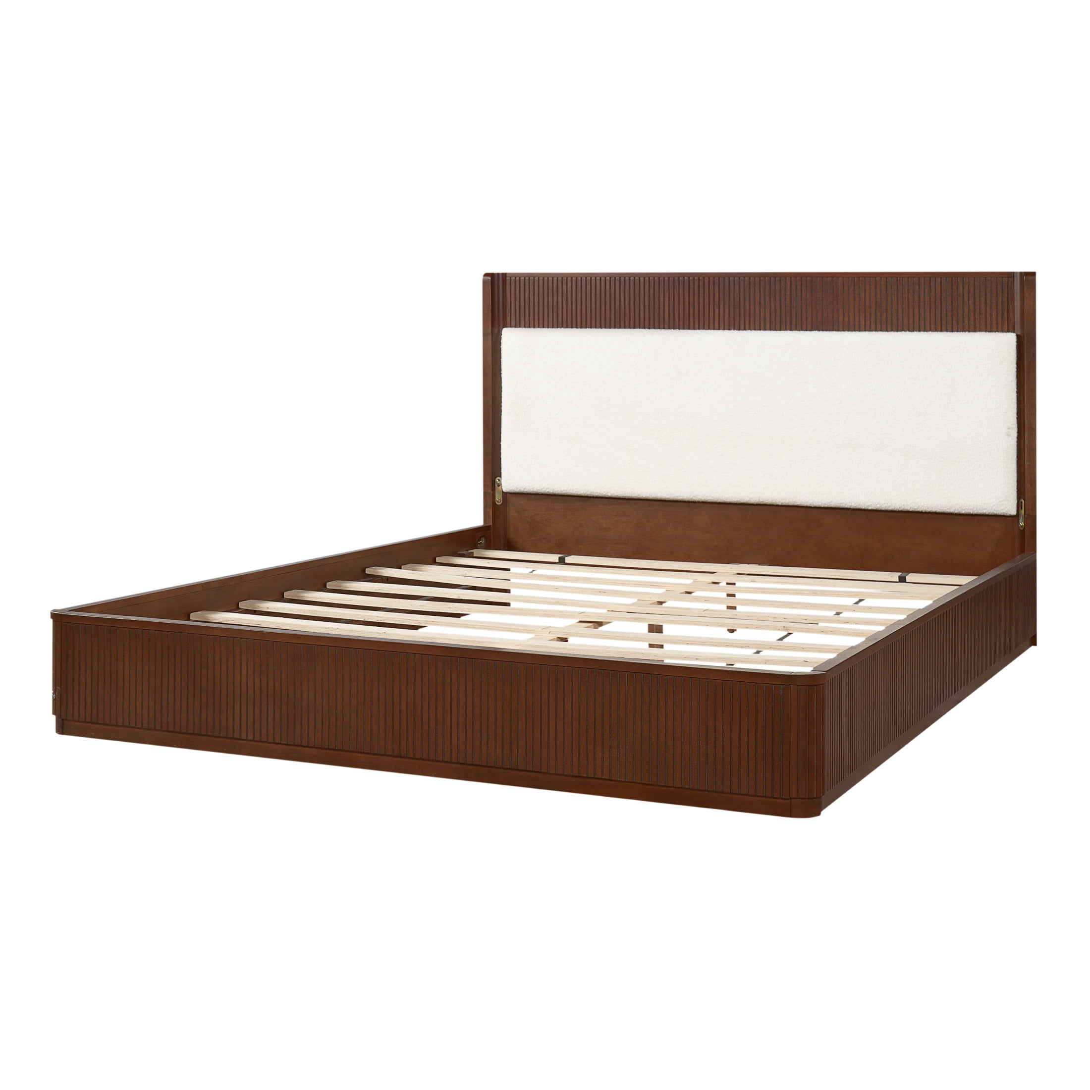 Christopher Knight Home Modern Upholstered Bed Frame with Curved Side Headboard, Queen, Brown+Off White