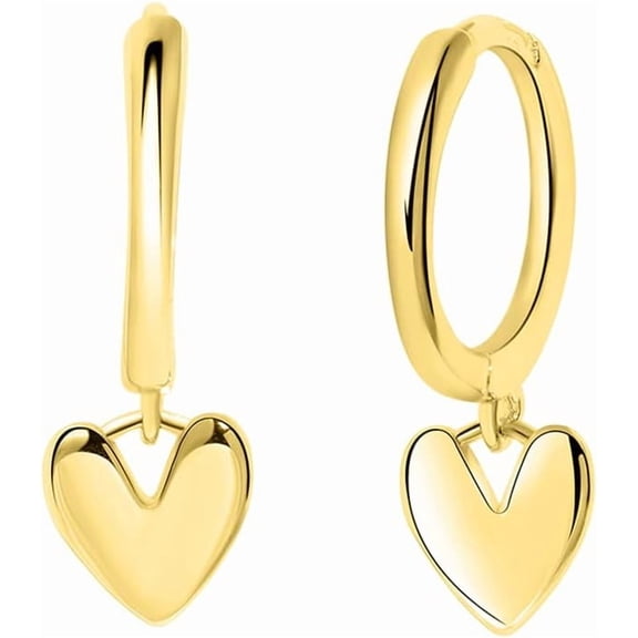 Tiny 14K Gold Plated 925 Sterling Silver Huggie Earrings with Heart Dangle Earrings Hoop Earrings for Women