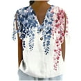 thumbnail image 1 of Tops Sueltos Casuales para las Mujeres No Posicionamiento Impreso Botón de Cuello en V Manga Corta Atada Camiseta, Top de Verano de Moda, 1 of 7