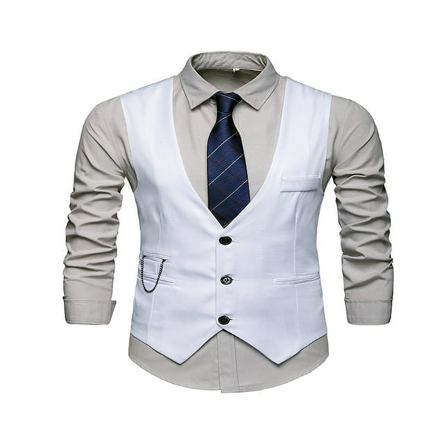 Gilet Sans Manches à Col en V pour Homme, Coupe Ajustée, Veste de Complet Décontractée, Blanc, M