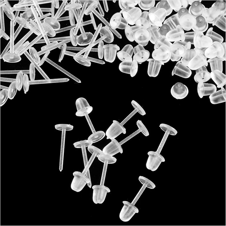 100 Pairs Plastic Earring Posts And Backs Clear Ear Pins And Silicone  Rubber Backs 3/4/