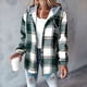thumbnail image 4 of Camisas A Cuadros para Mujer, Chaqueta de Larga con Botones y Forro , Sudadera con Capucha, Blusa Informal de Moda. Verde S, 4 of 6