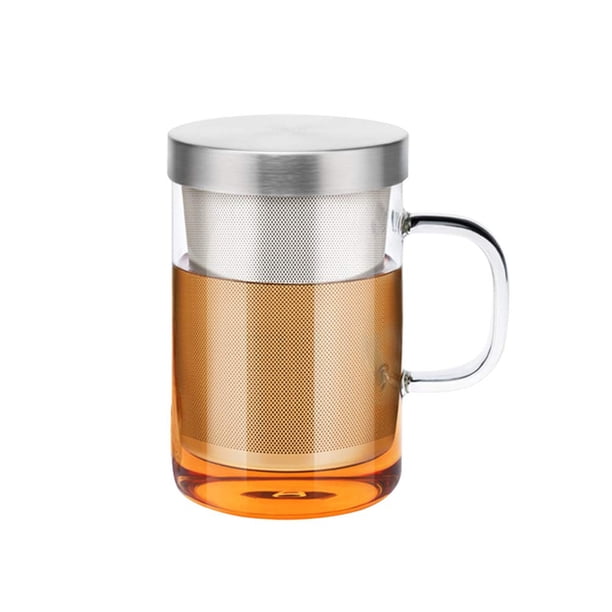 Taza de té de vidrio con infusor de 400 ml Taza de té de vidrio de borosilicato con filtro y tapa Agarre cómodo resistente a la corrosión.