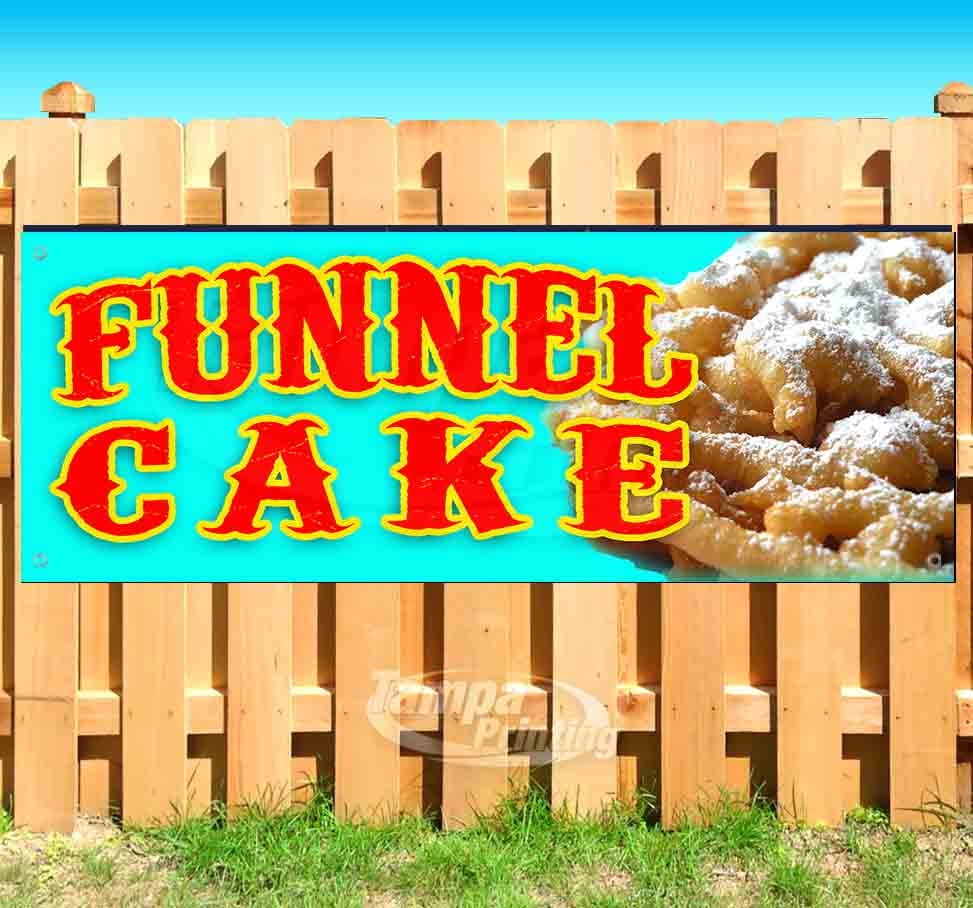 FUNNEL CAKE 13 oz heavy duty vinyl banner sign with metal grommets, new