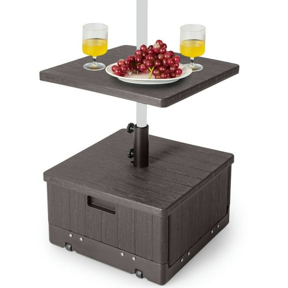 Demifill 175 LBS Outdoor Fillable Umbrella Base with Table Tray, 3-in-1 Multifunctional Umbrella Base for Outdoor, Brown