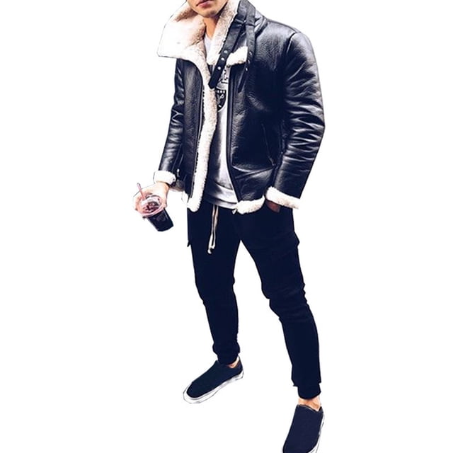 Chaquetas de Piel Sintética Para Hombre, Chaqueta de Cuero Para Invierno, Abrigo Cálido Con Forro de Terciopelo, Prendas de Vestir Con Cremallera Para Hombre, Top Odeerbi ODB-4