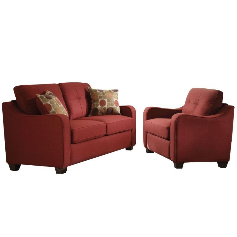 Cozy 2 Piece Loveseat And Accent Chair, Red Leather Couch And Chair Sets