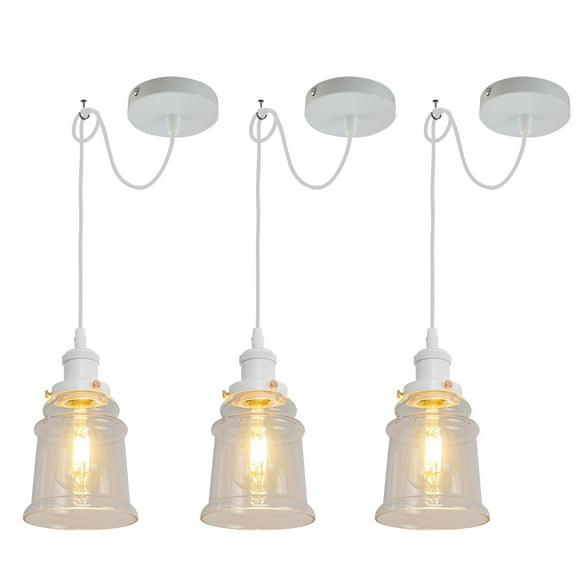 Kiven Farmhouse Glass Pendant Light Fixture 3 Pack, High Ceiling Compatible Pendant Lighting with 9.84FT Wire, Industrial Hardwire Pendant Lighting for Kitchen Hallway Bedroom Home Decor, White