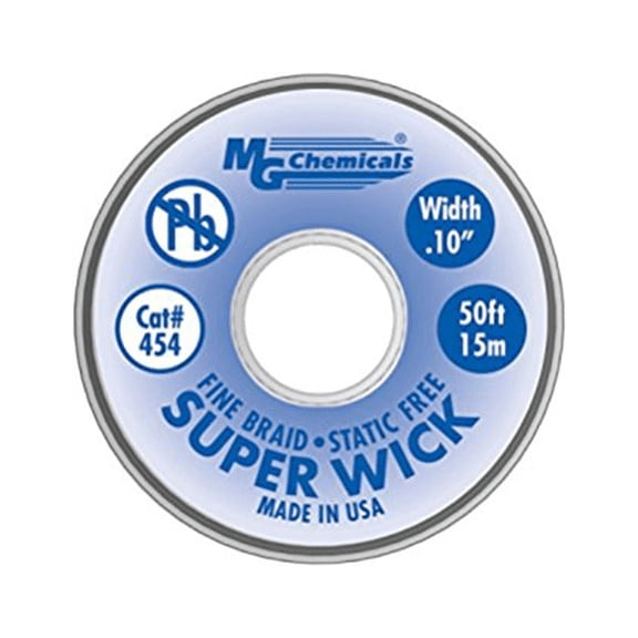 MG Chemicals 454 Super Wick Fine Desoldering Braid, #4 Blue, .10" x 50'