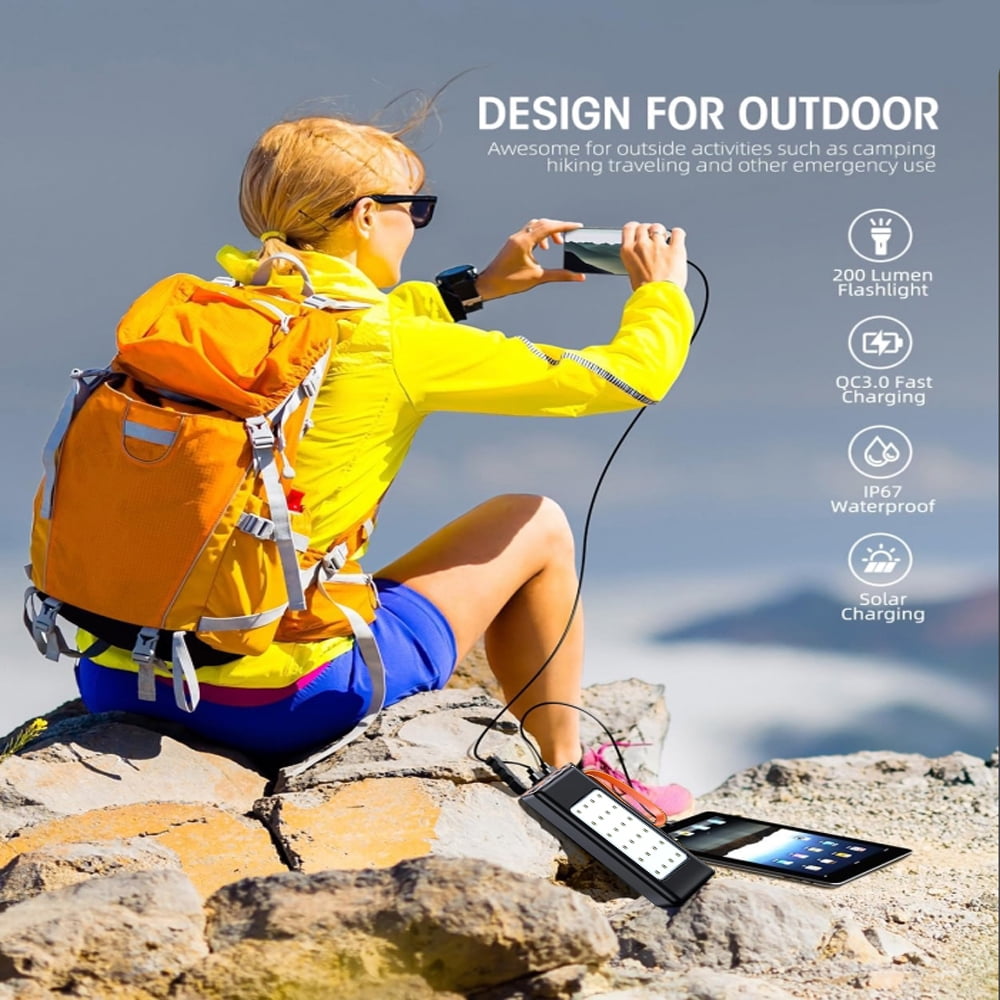 Hotpom 66W Fast Power Bank, 39800mAh Portable Charger, with LED display, hanging rope and built in camping light Portable Charger, Outdoor Emergency Backup Battery, Compatible with iPhone, Samsung.