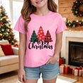thumbnail image 2 of Povozer Girls Christmas Shirt Kids Christmas Tree Graphic T-Shirt Comfortable Breathable Stylish Print Short Sleeved Top For Girls,Size 3-4 Years,Pink, 2 of 4