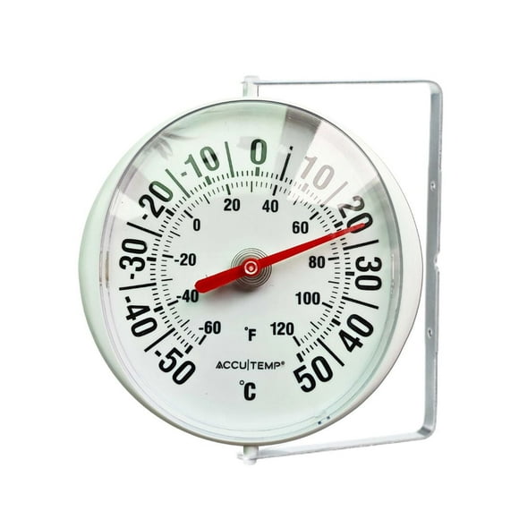 Thermomètre interieur ou extérieur de Accutemp, support inclus, lectures de température en °C et °F, Blanc, Rond Construction imperméable