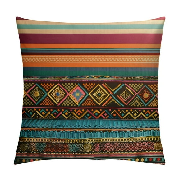 Qinduosi Brown Blue Teal Pillow Covers of Bohemian Multicolor Stripes Decorative Throw Pillows Retro Geometric Boho Pillow Cases Home Decor for Sofa Couch Outdoor White