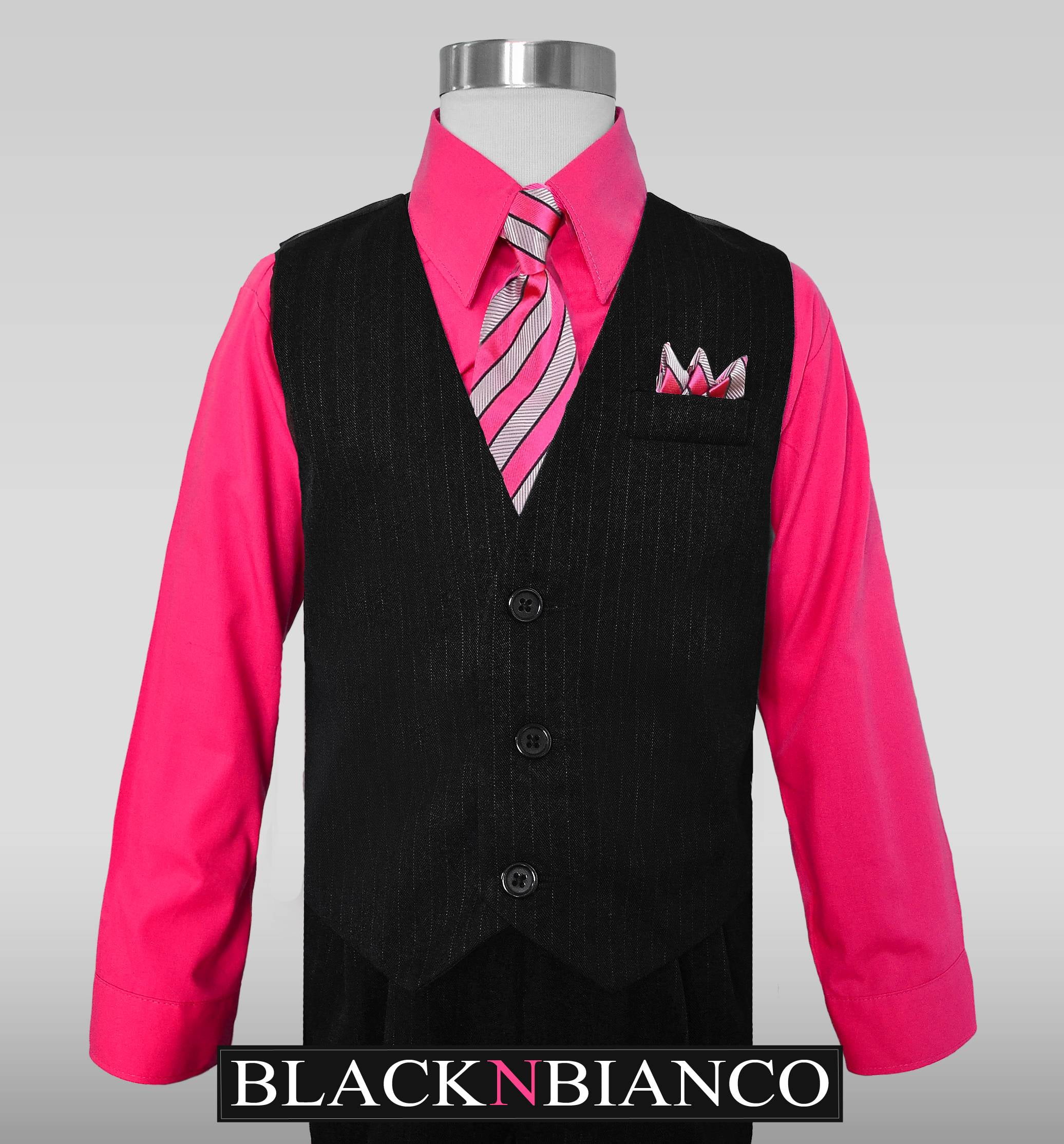 Size 7 Black n Bianco Boys Toddlers Fuchsia Pink Pinstripe Vest Suit Dress-wear with Shirt