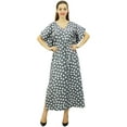 thumbnail image 6 of Bimba Women's Polka Dot Caftan Dress Long Maxi Boho Kaftan Cover up with Drawstring Waist, Gray, 4, 6 of 6