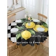 thumbnail image 5 of Hello Summer Lemons Round Tablecloth 54 inches Farmhouses Fruits Black White Checkered Waterproof Oil-Proof Table Cloth Round Table Cover for Holiday Party Picnic Dinner Decor Indoor and Outdoor Use, 5 of 9