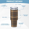thumbnail image 5 of Sikiie khaki coffee plaid Insulated Stainless Water Bottle Lid Travel Mug Cup Insulated Tumblers Cup 40oz Ice Bully With Handle, 5 of 8