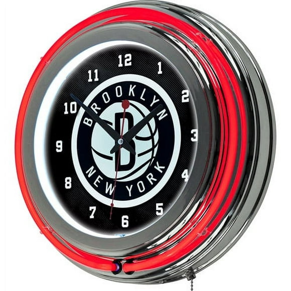 Trademark Global Brooklyn Nets NBA Chrome Double Ring Neon Clock
