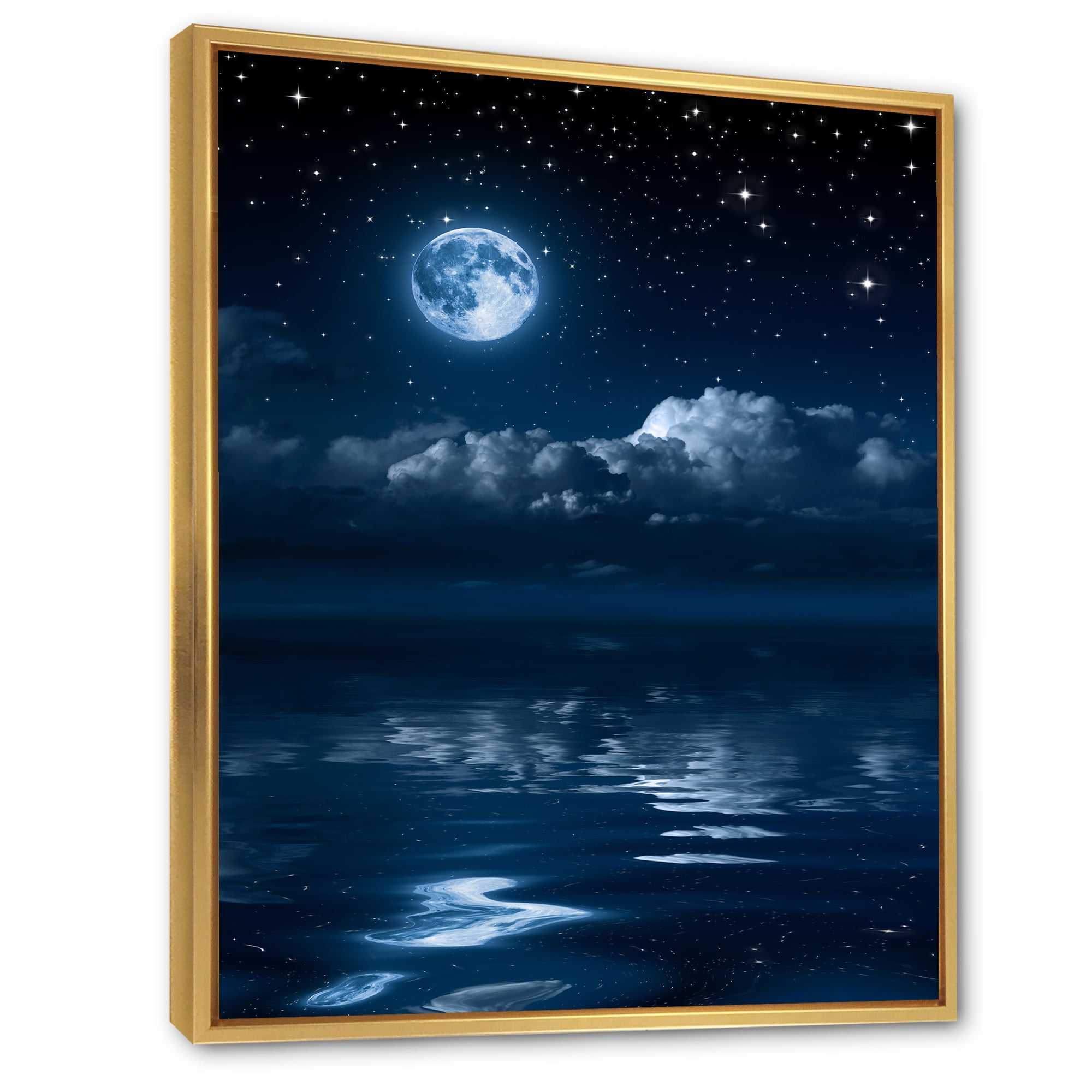 Designart 'Full Moon Night in Cloudy Sky I' Nautical & Coastal Framed Canvas Wall Art Print