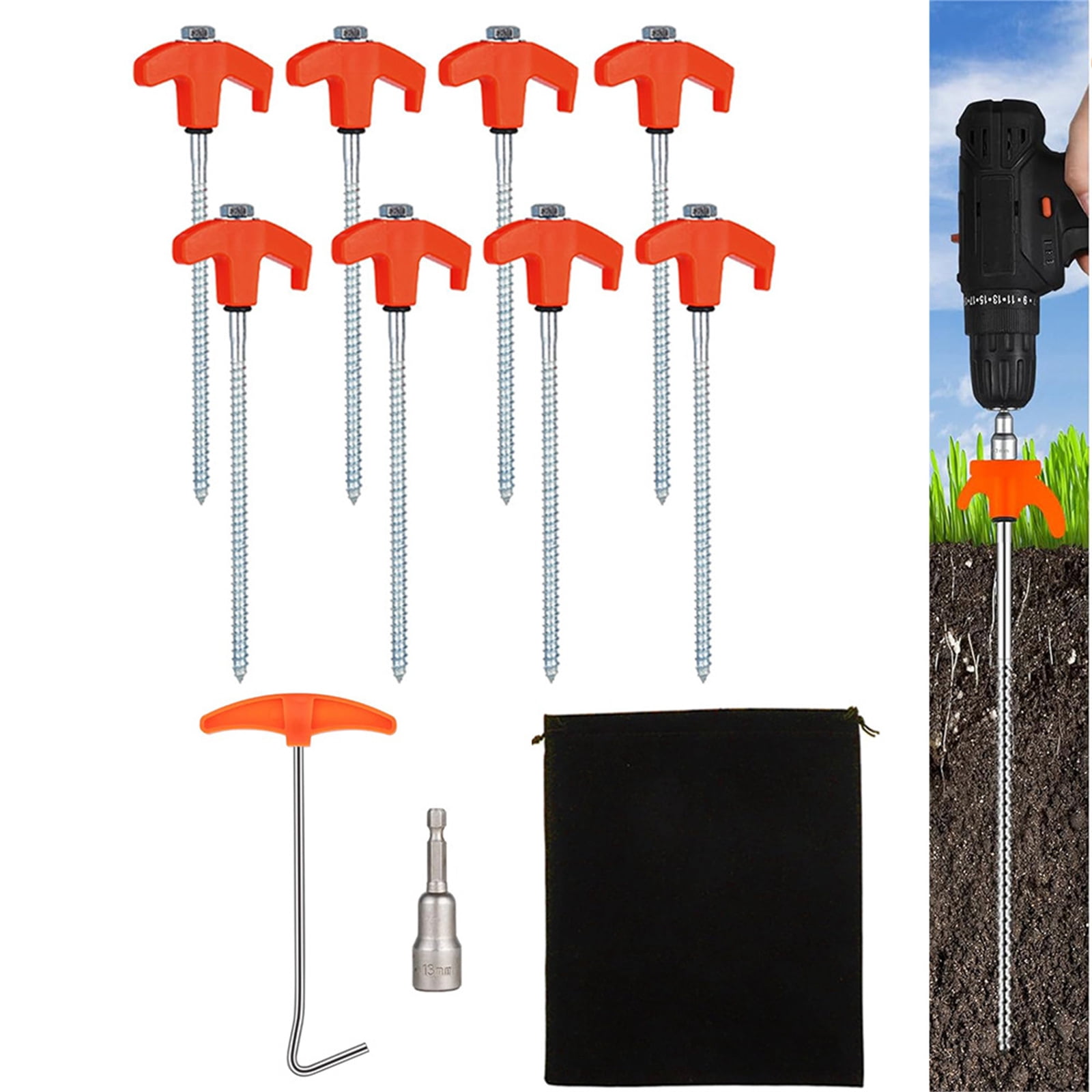 8Pcs Ground Stakes Long Screw Thread Campings Peg Tent Stakes Heavy Dutys Screw Canopies Stakes with Hexagon Socket