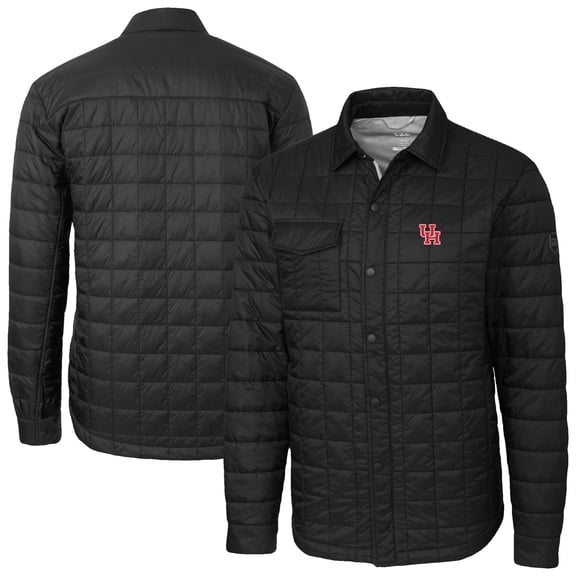 Men's-Cutter & Buck Black Houston Cougars Ranier Eco Insulated PrimaLoft Full-Snap Shacket