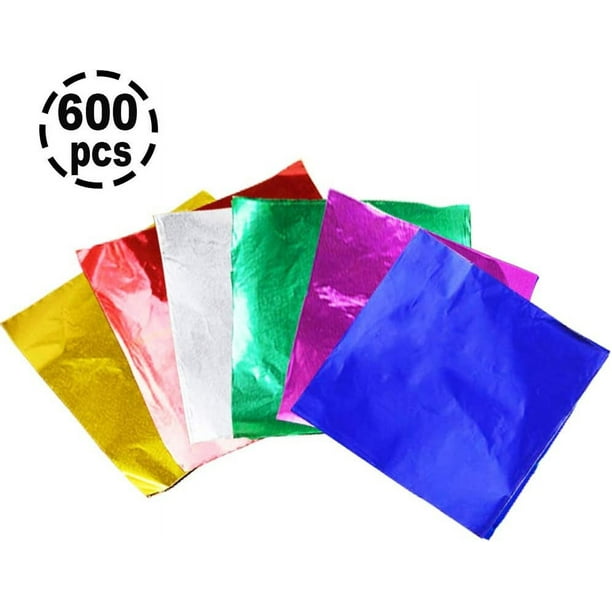 Papel para envolver alimentos 600 piezas (6 colores) Colores aleatorios Papel para envolver chocolate Envoltura de dulces de chocolate Papel de regalo de papel de aluminio Papel para envolver regalos