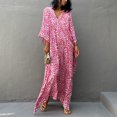 thumbnail image 1 of Économies d'Été EGNMCR Paréo de Maillot de Bain pour Femmes Femmes Mode Chiffon Plage Floral Manches Longues Col en V Robe Imprimée Robe Longue, 1 of 9