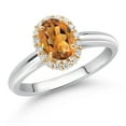 thumbnail image 2 of Gem Stone King 10K White and Yellow Gold Orange Red Madeira Citrine and White Lab Grown Diamond Halo Engagement Ring for Women (0.83 Cttw, Gemstone, Oval 7X5MM), 2 of 4