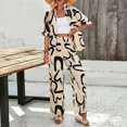 thumbnail image 3 of Camisa de Manga Conjunto de blusa con solapa y pantalón de pierna ancha para mujer, traje informal y cómodo para el hogar Ygjytge Beige T L para Mujer, 3 of 6