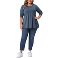 thumbnail image 2 of Agnes Orinda Women's Plus Size T-Shirt Pleated Crew Neck Long Sleeve Soft Casual Tunic Blouse 1X Navy Blue, 2 of 6