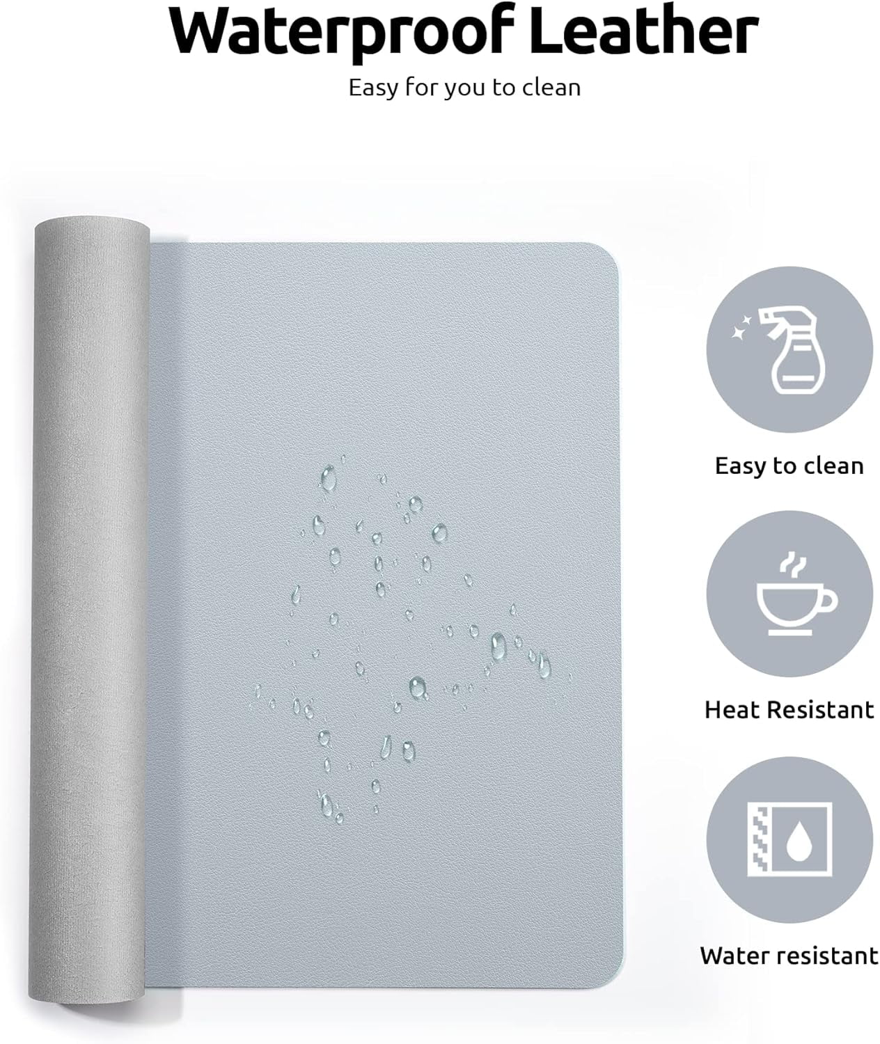 Leather Desk Pad Protector, Office Desk Mat, Large Mouse Pad, Non-Slip PU Leather Desk Blotter, Laptop Desk Pad, Waterproof Desk Writing Pad for Office and Home (Light Grey, 35.4" x 17")