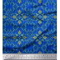 thumbnail image 1 of Soimoi Blue polyester Crepe Fabric Moroccan Damask Print Fabric by Yard 52 Inch Wide, 1 of 3