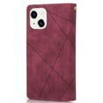 thumbnail image 3 of SaniMore for iPhone 14 Plus Case with Card Slot, Line Stitching Metal Button Zipper Wallet PU Leather Cover with Folio Flip Kickstand + Hand Strap Shockproof Protective Shell, Winered, 3 of 9