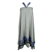 Mogul Indian Silk Sari Wrap Around Skirt Two Layer Reversible Mini Floral Print Beach Cover Multi Wear Dress