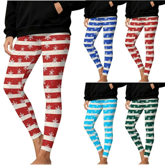 Fengqque Women's Christmas Stripe Printed Fashionable Elastic Leggings Fitness Running Casual Pants Yoga Pants Red XL(XL)