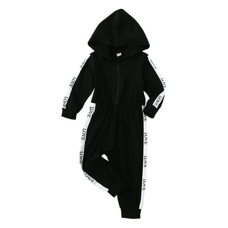 

OLLUISNEO 3-4 Years Toddler Baby Boys Jumpsuit Hooded Long Sleeve Jumpsuit Black