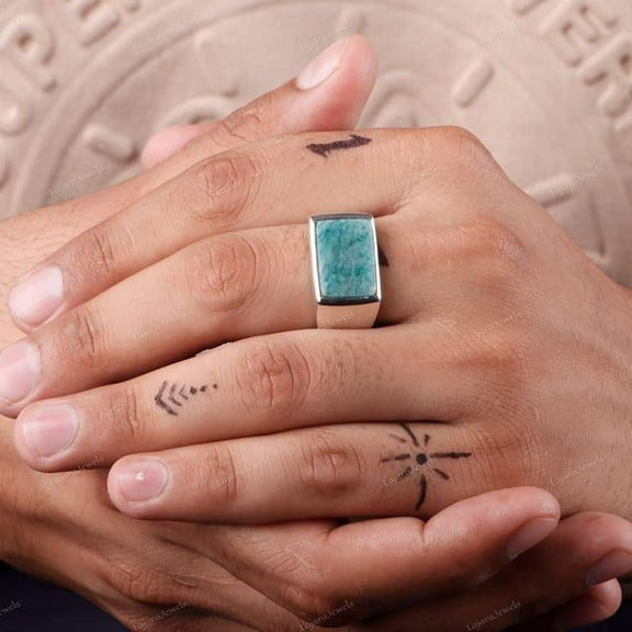 Natural Amazonite Ring, 925 Sterling Silver Men's Signet Ring, Amazonite Men's Ring, Gift For Him