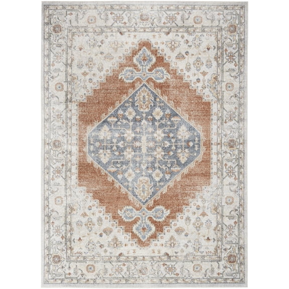 5' X 7' Gray Oriental Power Loom Distressed Washable Area Rug
