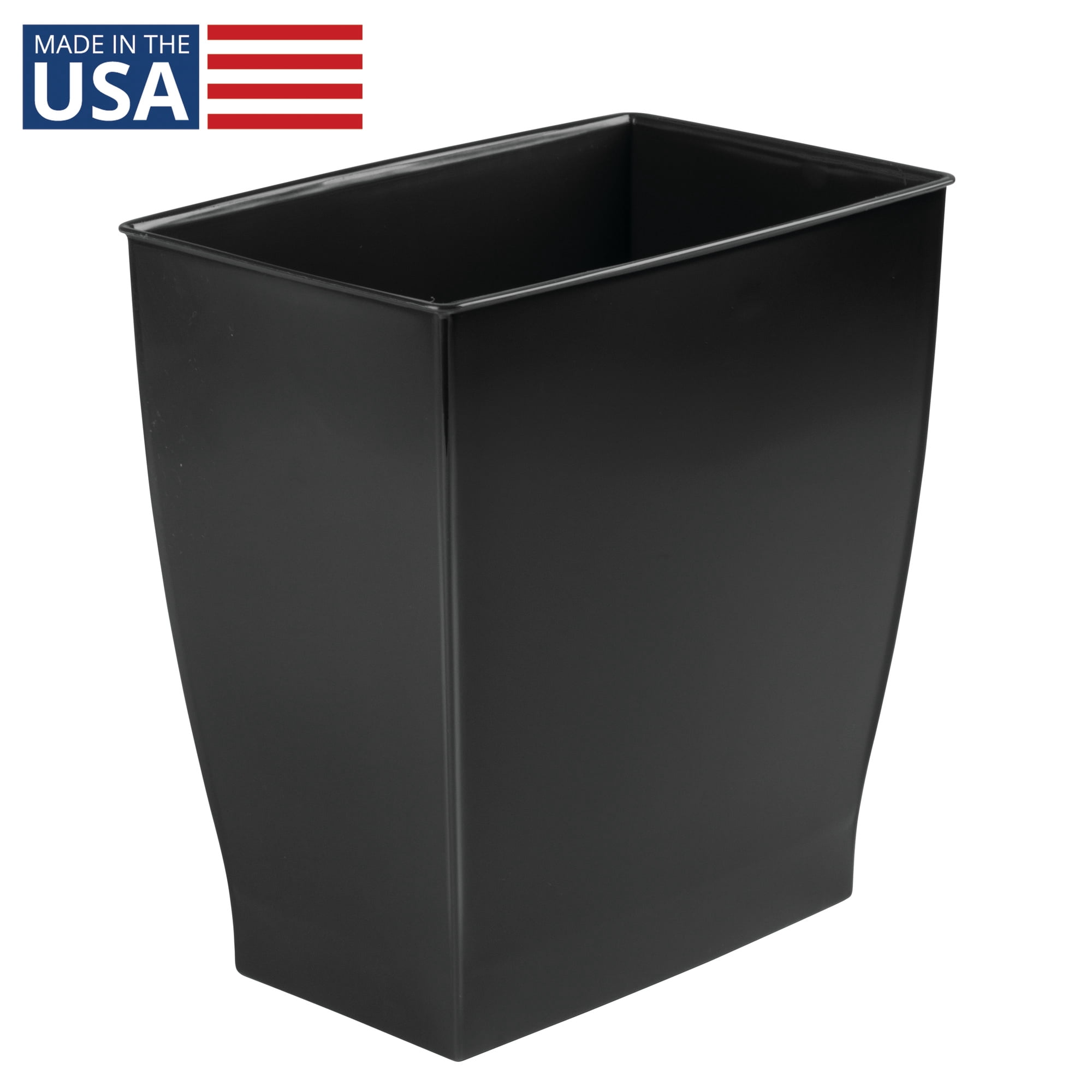 iDesign Bathroom Vanity Trash Can, 2.5 Gallon Plastic Rectangular Open Top Garbage Bin, 2 Pack, Black