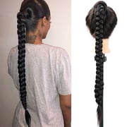 2Pcs Black Ponytail Braid 86cm, Jademall Synthetic Hair for Weaving Ponytail Extensions, Womens Long Hair Accessories, DIY Braided Hair for Ladies
