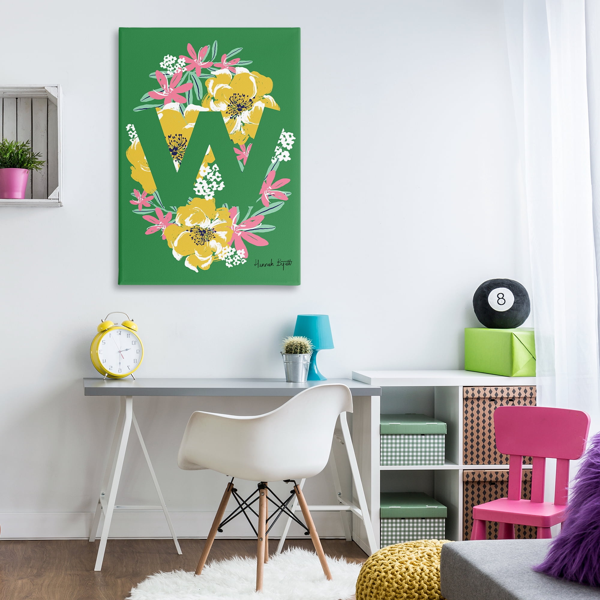 Stupell Industries Floral Bloom Letter W Botanical & Floral Painting Gallery Wrapped Canvas Art Print Wall Art, 30 x 45