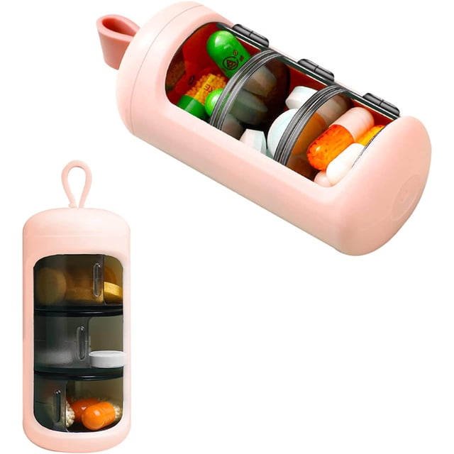 (Rosa) Pastillero de 3 compartimentos para 7 días, mini pastillero portátil para 3 tomas diarias, resistente a la luz y al agua para viajes