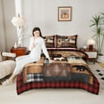 thumbnail image 4 of Castle Fairy Jungle Bear Deer Full Size Comforter Sets,Vintage Geometric Grid Bedding Sets, 4 of 8